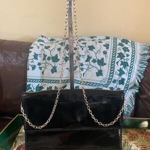 Halogen Patent Leather Black purse with  gold tone Chain Strap Versatile Bag